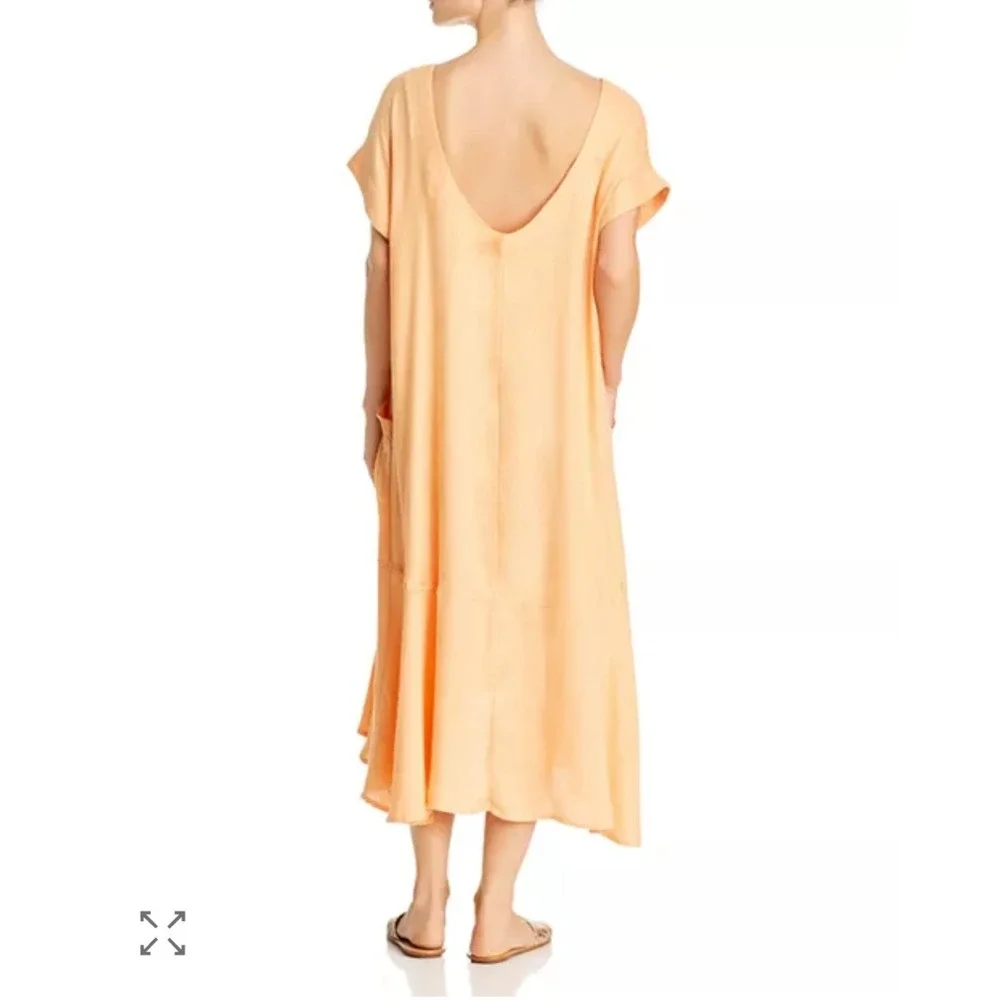 Free People Peach Midi Dress Deep Scoop Back‎ Ruffle Hem Pockets OB891286 Mens S